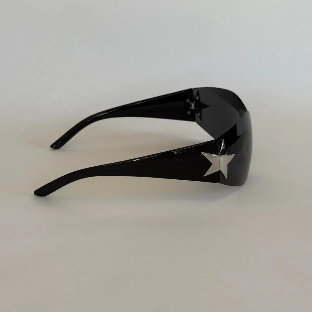 Y2K Star Shaped Black Silver Sunglasses Unisex Bold Streetwear UVA UVB